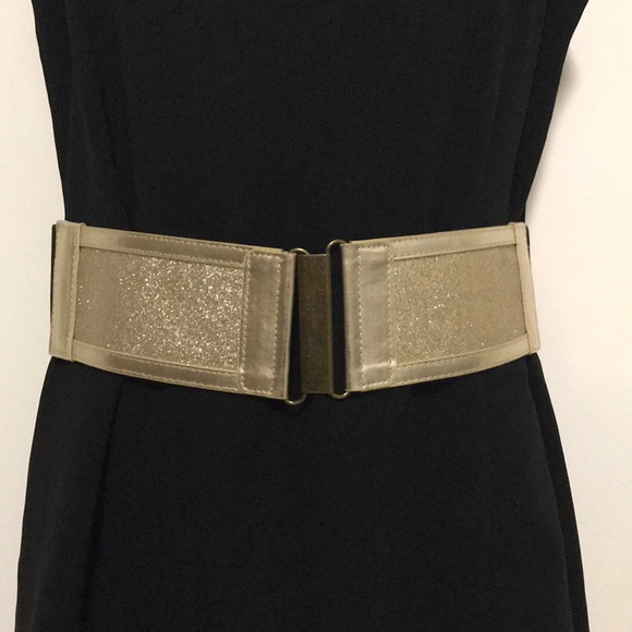black elastic belt with gold buckle